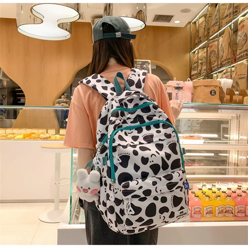 NX DOUGHNUT Nylon Backpack Regular Women's English Bear Ecru Heart Bear Pink Bear Black Bear Cow Pattern-20