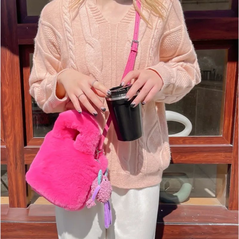 NX DOUGHNUT Plush Handbag Women's Rose Red-3