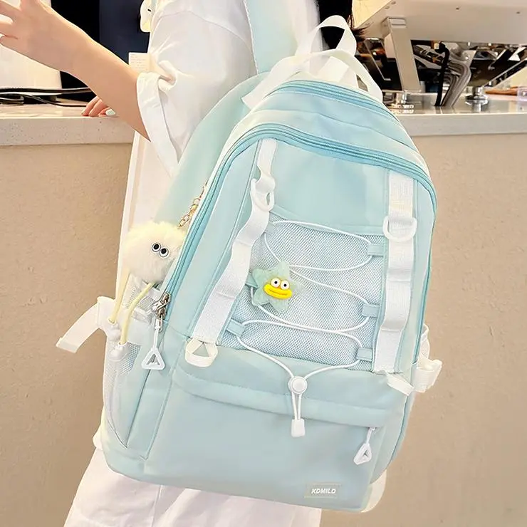 NX DOUGHNUT Nylon Fabric Backpack Women's Black/Pink/Yellow/Light Green/Light Blue-19