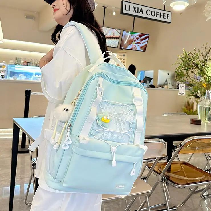 NX DOUGHNUT Nylon Fabric Backpack Women's Black/Pink/Yellow/Light Green/Light Blue-20