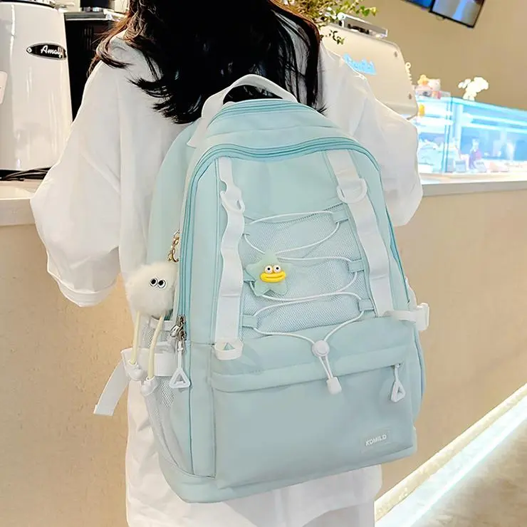 NX DOUGHNUT Nylon Fabric Backpack Women's Black/Pink/Yellow/Light Green/Light Blue-18