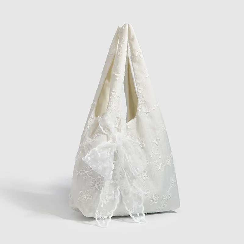 NX DOUGHNUT Canvas Bag, Portable Underarm Shoulder Bag, Tote Bag Women's Chiffon Small Flower-2