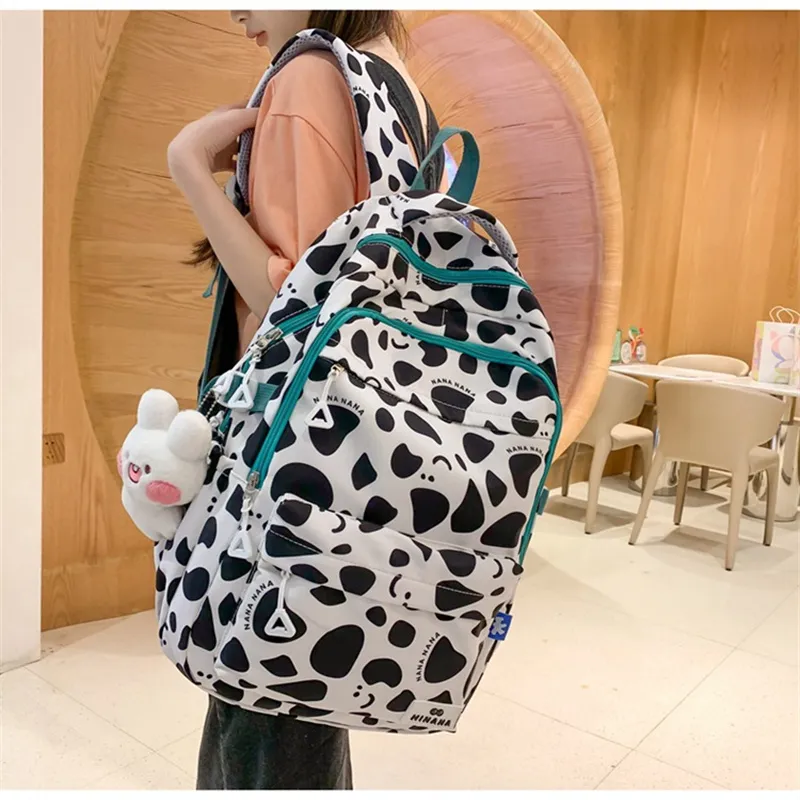 NX DOUGHNUT Nylon Backpack Regular Women's English Bear Ecru Heart Bear Pink Bear Black Bear Cow Pattern-22