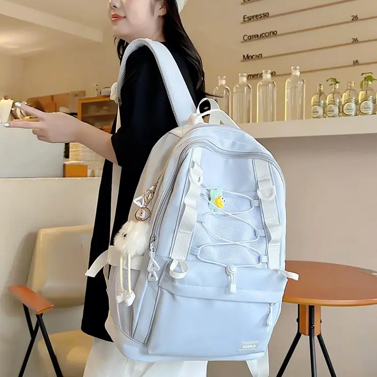 NX DOUGHNUT Nylon Fabric Backpack Women's Black/Pink/Yellow/Light Green/Light Blue-26