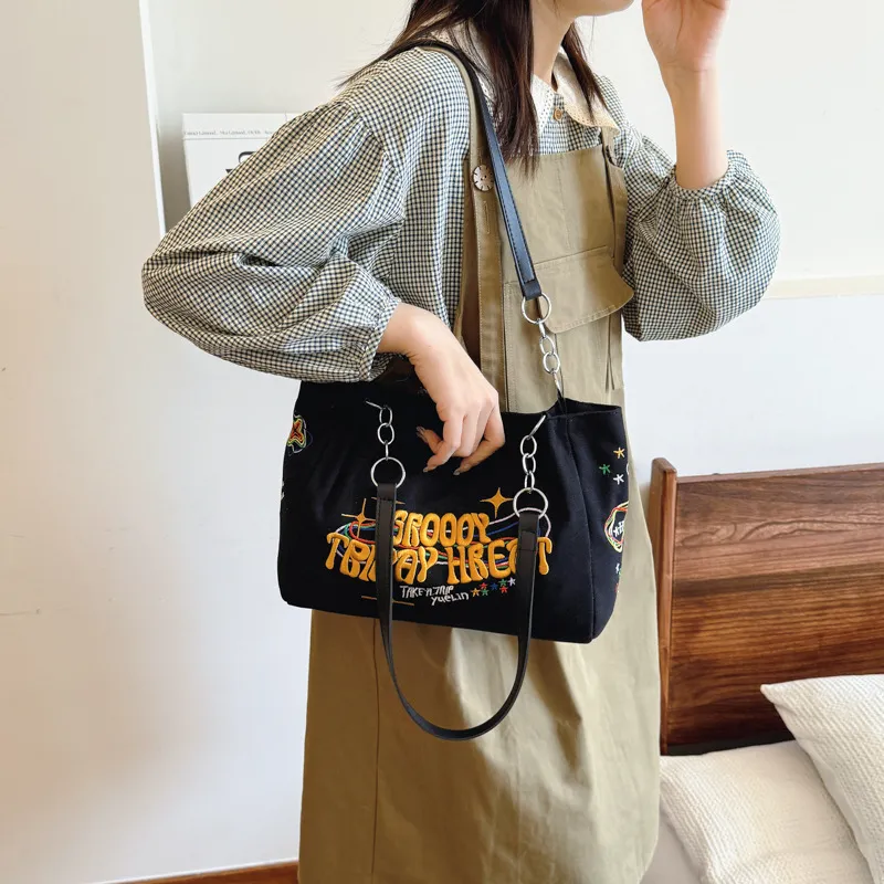 NX DOUGHNUT Fabric Shoulder Bag Regular Women's Ecru/Black/Blue-7
