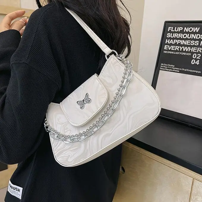 NX DOUGHNUT PU Shoulder Bag Regular Women's Black/White/Silver-22