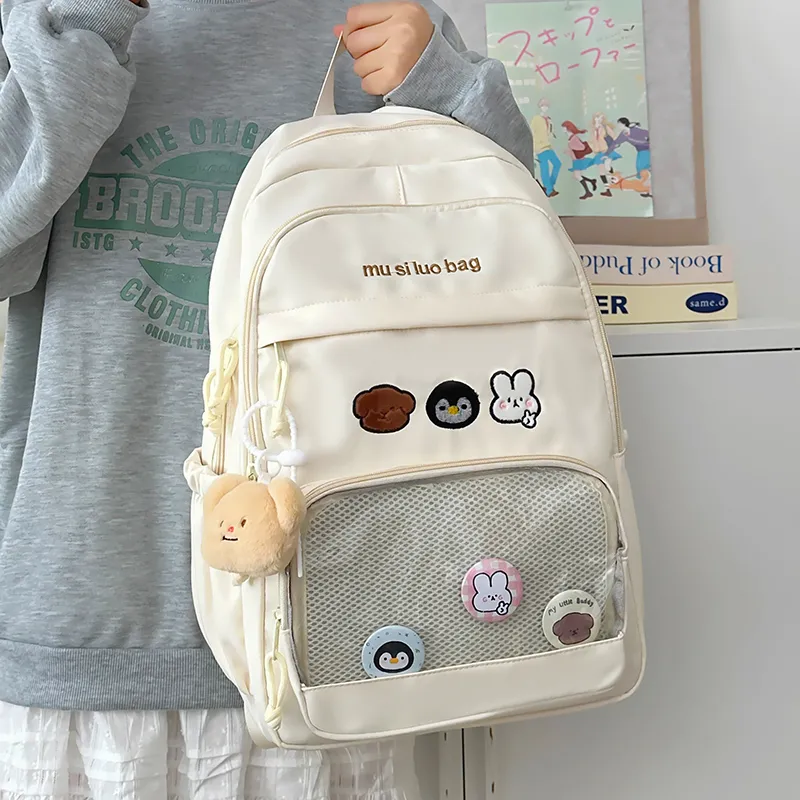 NX DOUGHNUT Nylon Fabric Backpack Unisex White/Black/Yellow/Blue/Pink-5