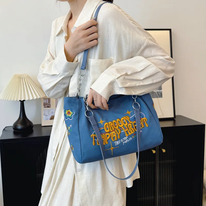 NX DOUGHNUT Fabric Shoulder Bag Regular Women's Ecru/Black/Blue-12