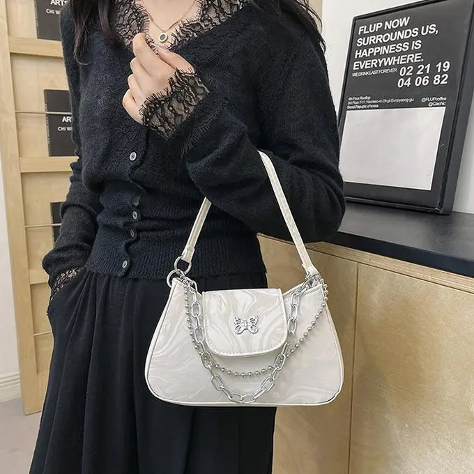 NX DOUGHNUT PU Shoulder Bag Regular Women's Black/White/Silver-19