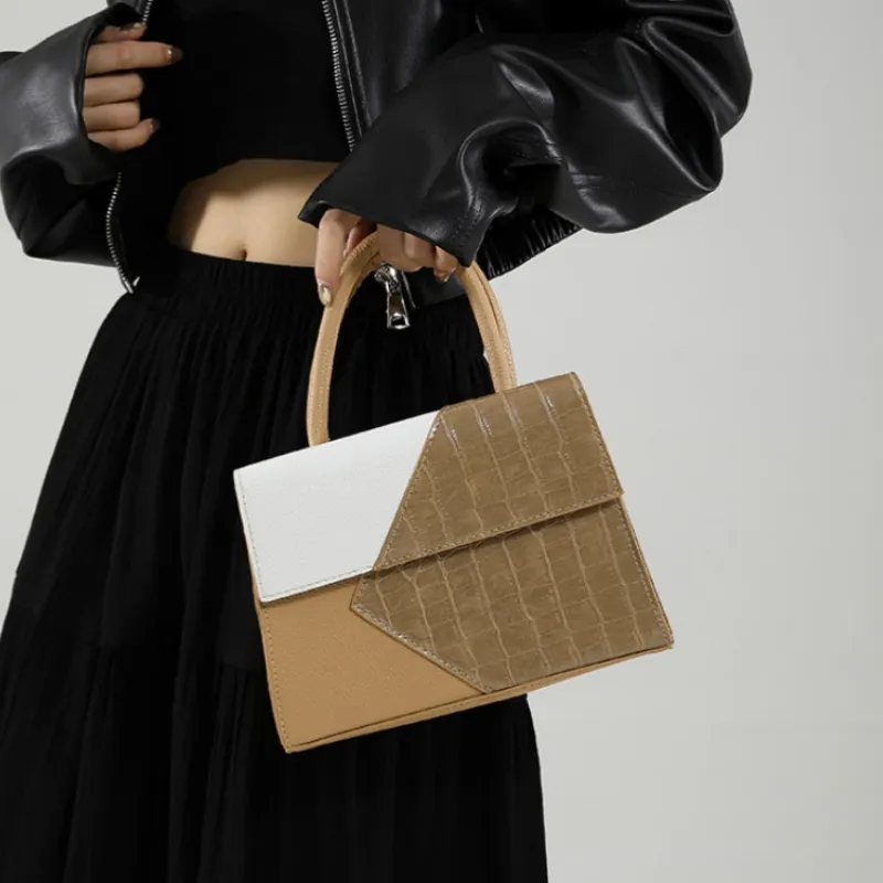 NX DOUGHNUT PU Niche Design Patchwork Small Square Bag One Shoulder Handbag Regular Women's Multicolor-3