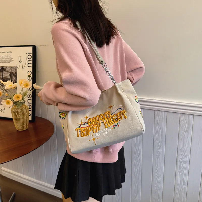 NX DOUGHNUT Fabric Shoulder Bag Regular Women's Ecru/Black/Blue-2