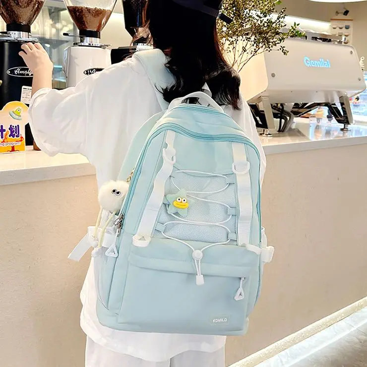 NX DOUGHNUT Nylon Fabric Backpack Women's Black/Pink/Yellow/Light Green/Light Blue-16