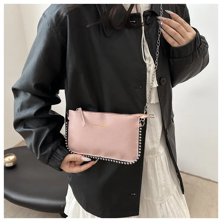 NX DOUGHNUT PU Japanese Style Minimalist Bead Chain Small Square Bag Crossbody Bag Regular Women's Multicolor-17
