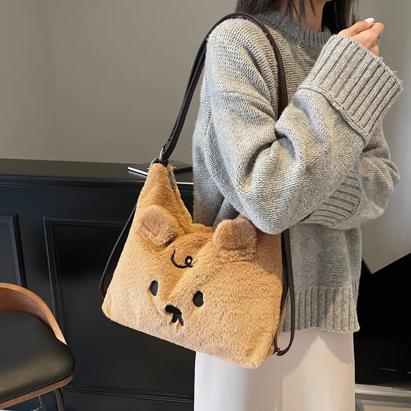 NX DOUGHNUT Faux Fur Shoulder Bag Regular Women's Khaki-7