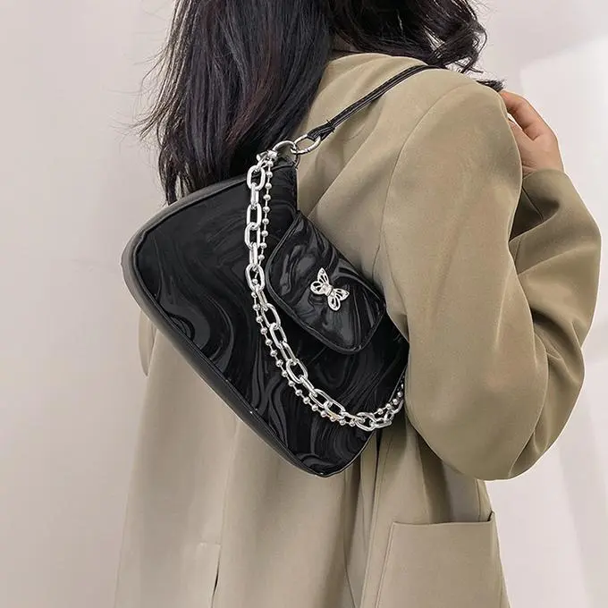 NX DOUGHNUT PU Shoulder Bag Regular Women's Black/White/Silver-15
