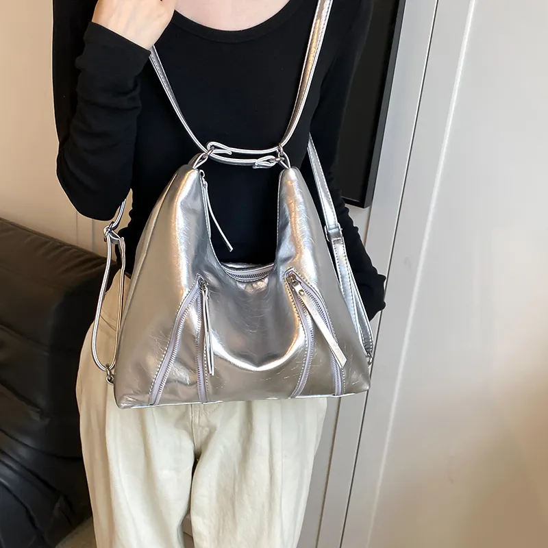 NX DOUGHNUT PU Backpack Women's White Silver Black-7