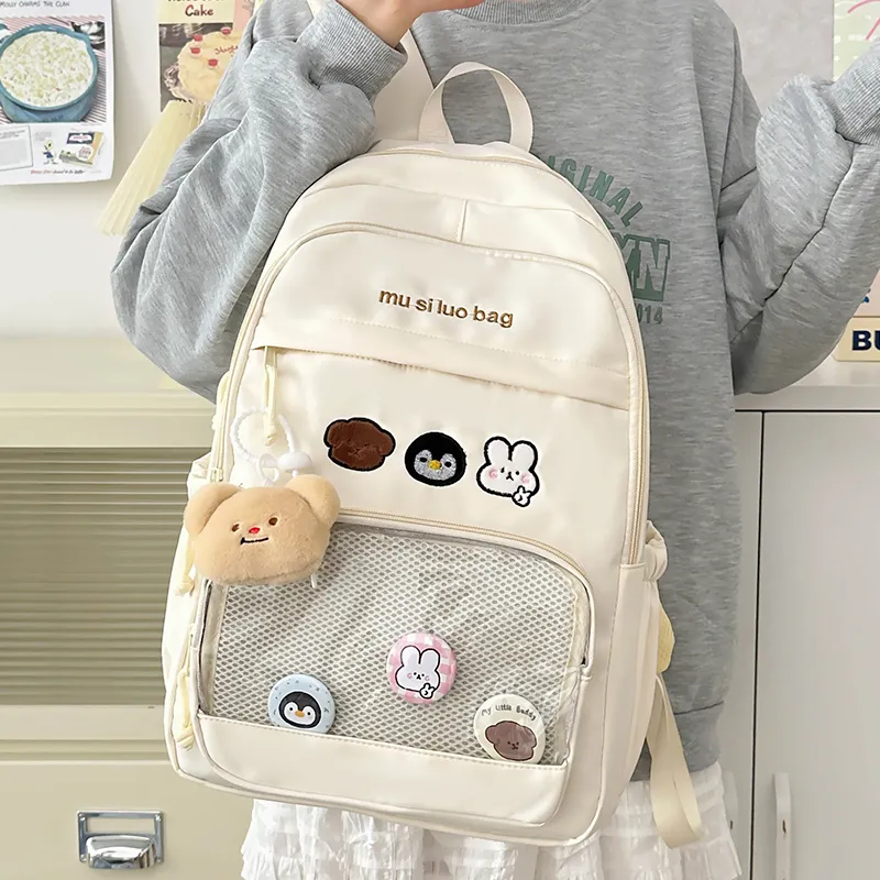 NX DOUGHNUT Nylon Fabric Backpack Unisex White/Black/Yellow/Blue/Pink-6