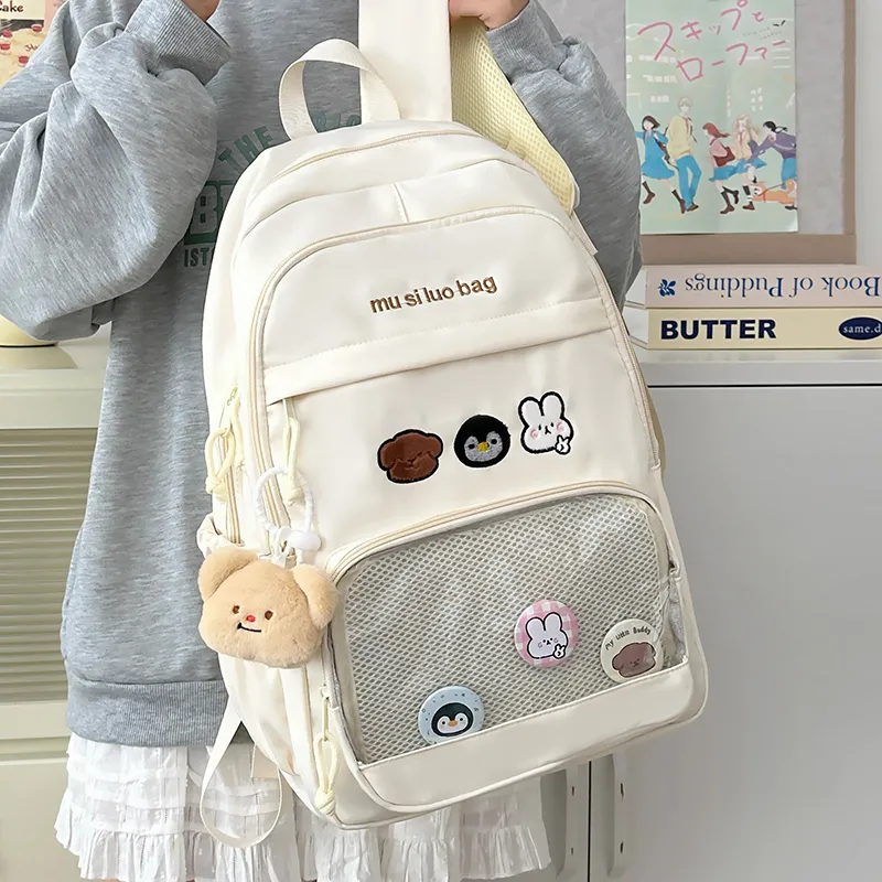 NX DOUGHNUT Nylon Fabric Backpack Unisex White/Black/Yellow/Blue/Pink-1