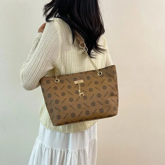 NX DOUGHNUT PU Shoulder Bag Regular Women's White/Dark Brown/Yellow Brown-12