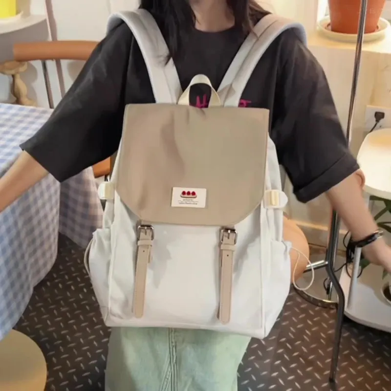 NX DOUGHNUT Composite Cloth Backpack Unisex White & Khaki/Gray & Blue/Black-2
