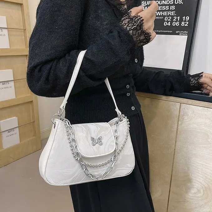 NX DOUGHNUT PU Shoulder Bag Regular Women's Black/White/Silver-4