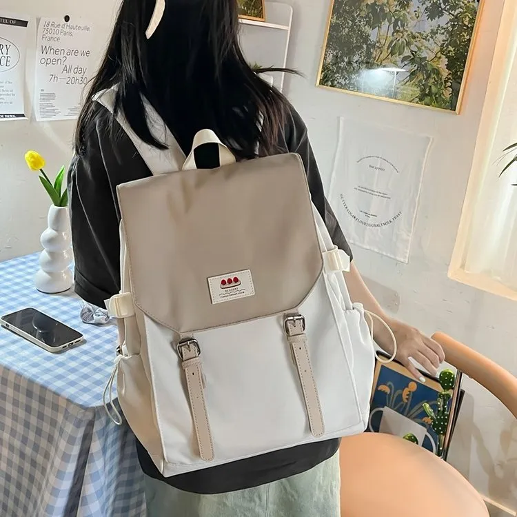 NX DOUGHNUT Composite Cloth Backpack Unisex White & Khaki/Gray & Blue/Black-1