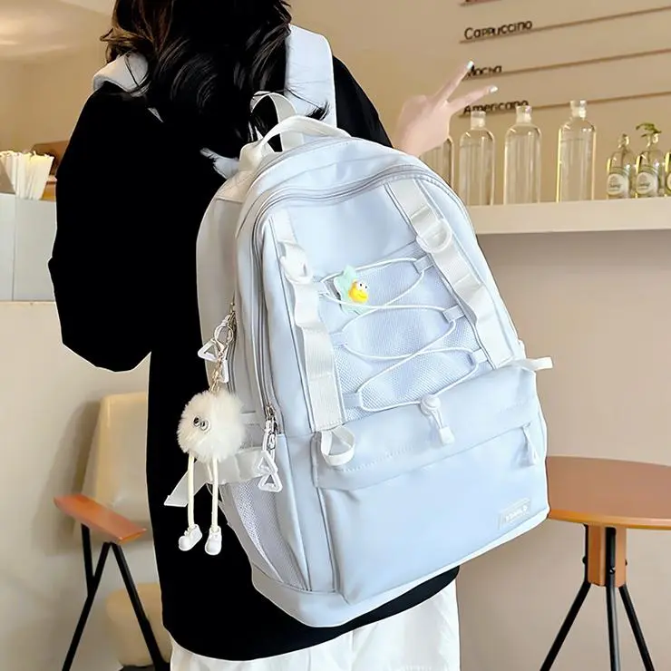 NX DOUGHNUT Nylon Fabric Backpack Women's Black/Pink/Yellow/Light Green/Light Blue-27