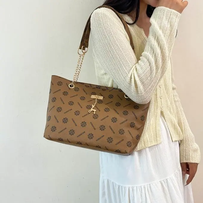 NX DOUGHNUT PU Shoulder Bag Regular Women's White/Dark Brown/Yellow Brown-11