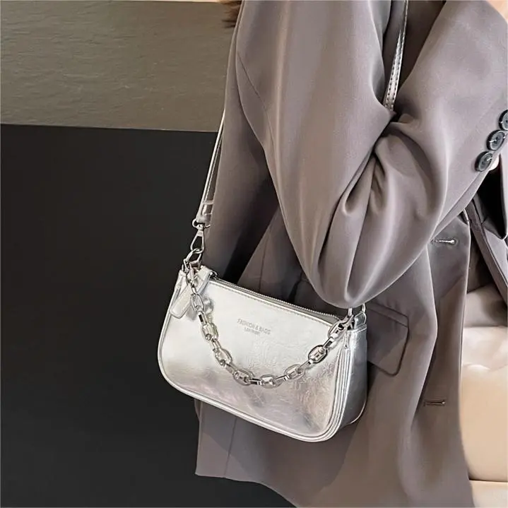 NX DOUGHNUT PU Handbag, Shoulder Bag Women's Silver, Dazzling Color, Silver, Black, Pink, Gold-26
