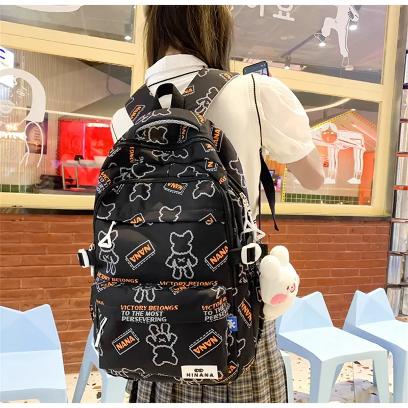 NX DOUGHNUT Nylon Backpack Regular Women's English Bear Ecru Heart Bear Pink Bear Black Bear Cow Pattern-18