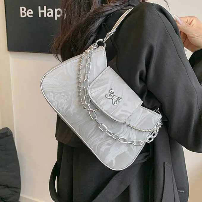 NX DOUGHNUT PU Shoulder Bag Regular Women's Black/White/Silver-10