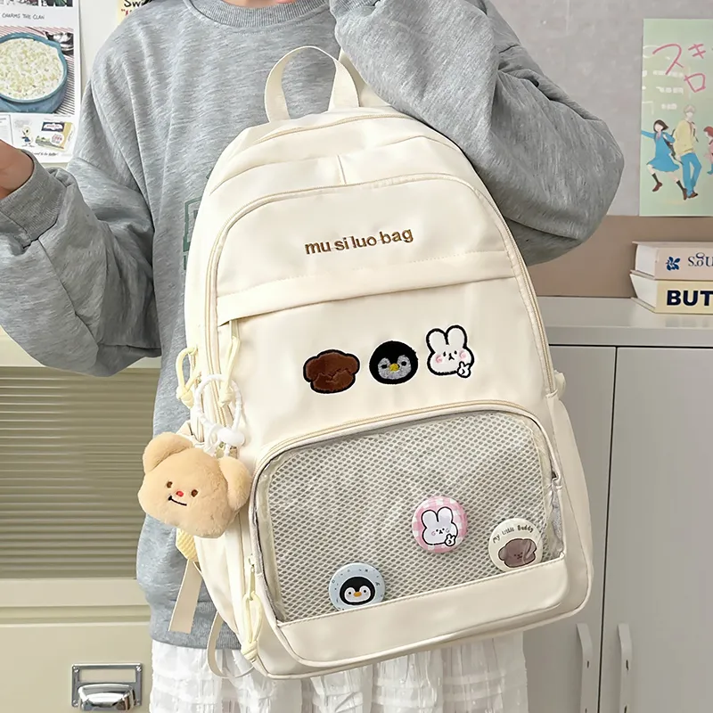 NX DOUGHNUT Nylon Fabric Backpack Unisex White/Black/Yellow/Blue/Pink-2