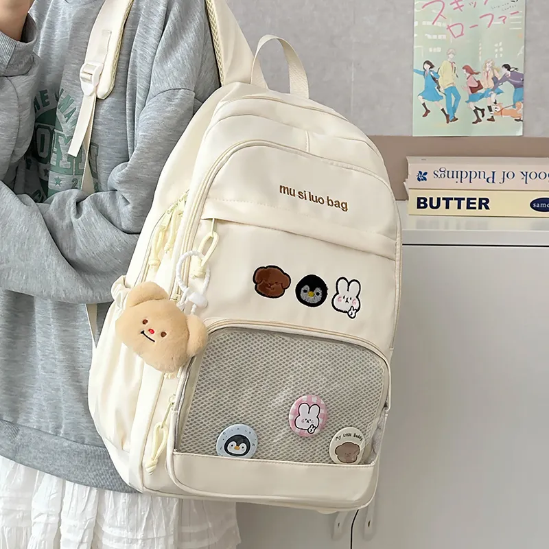 NX DOUGHNUT Nylon Fabric Backpack Unisex White/Black/Yellow/Blue/Pink-3