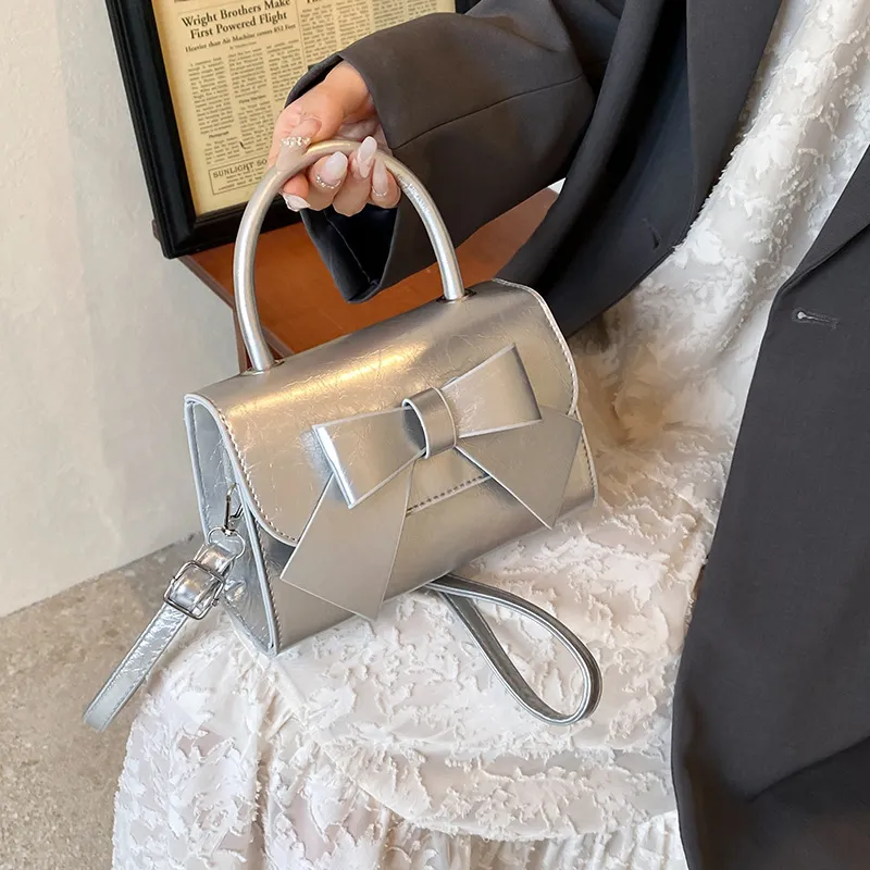 NX DOUGHNUT PU Small Square Bag, Shoulder Bag, Crossbody Bag, Handbag Women's White/Black/Silver-20