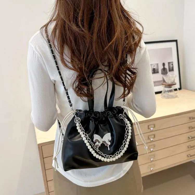 NX DOUGHNUT Pu Backpack Regular Women's Black/Ecru/Silver/Pink-20