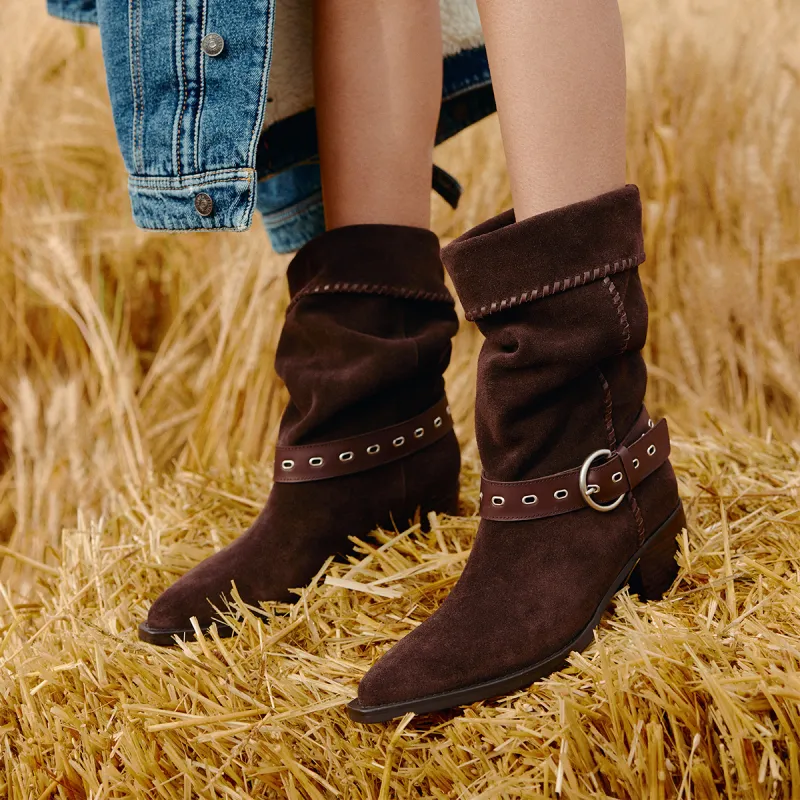 BREAD TREE Slouch Boots 4.5cm Women's Cocoa Brown-2