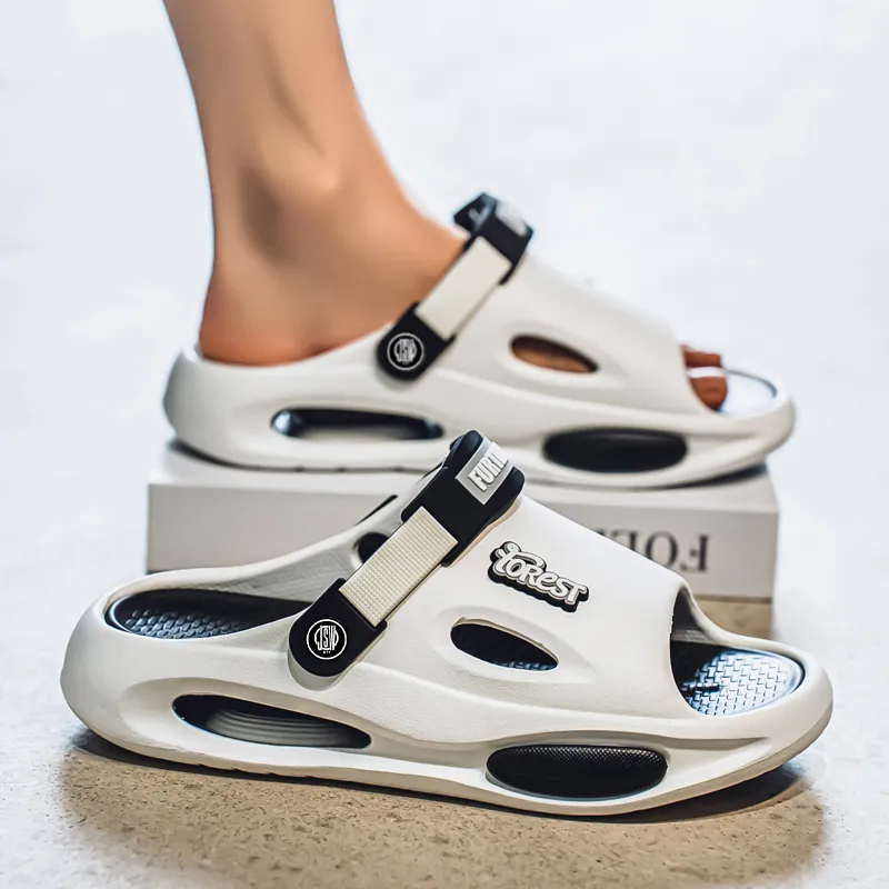 JEANSWEST Beach Sandals Men Black/White-6
