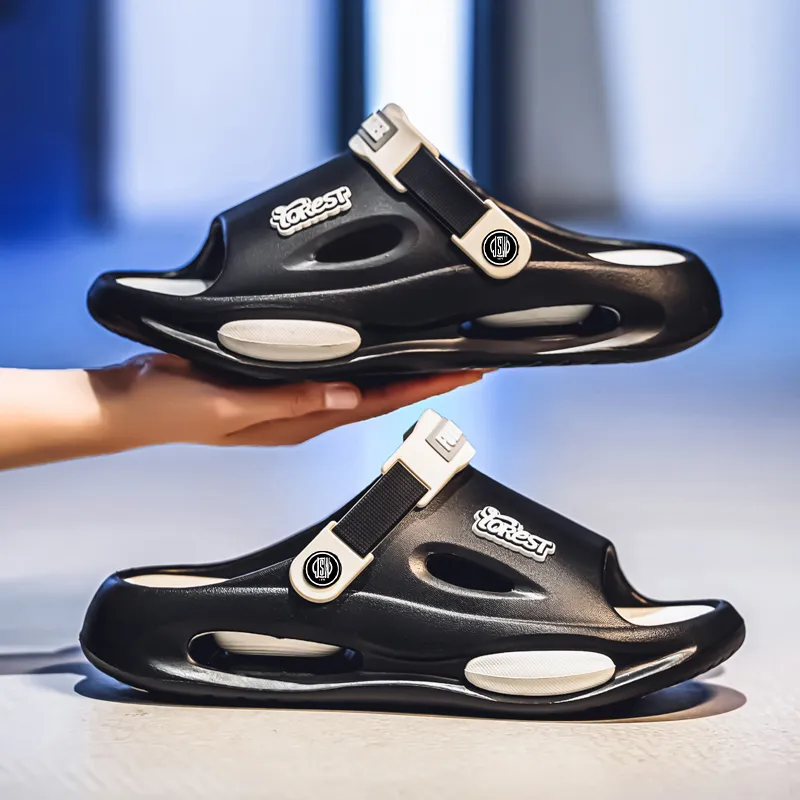JEANSWEST Beach Sandals Men Black/White-2
