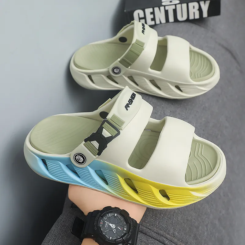 JEANSWEST Beach Sandals Men Green/Brown/Gray-4