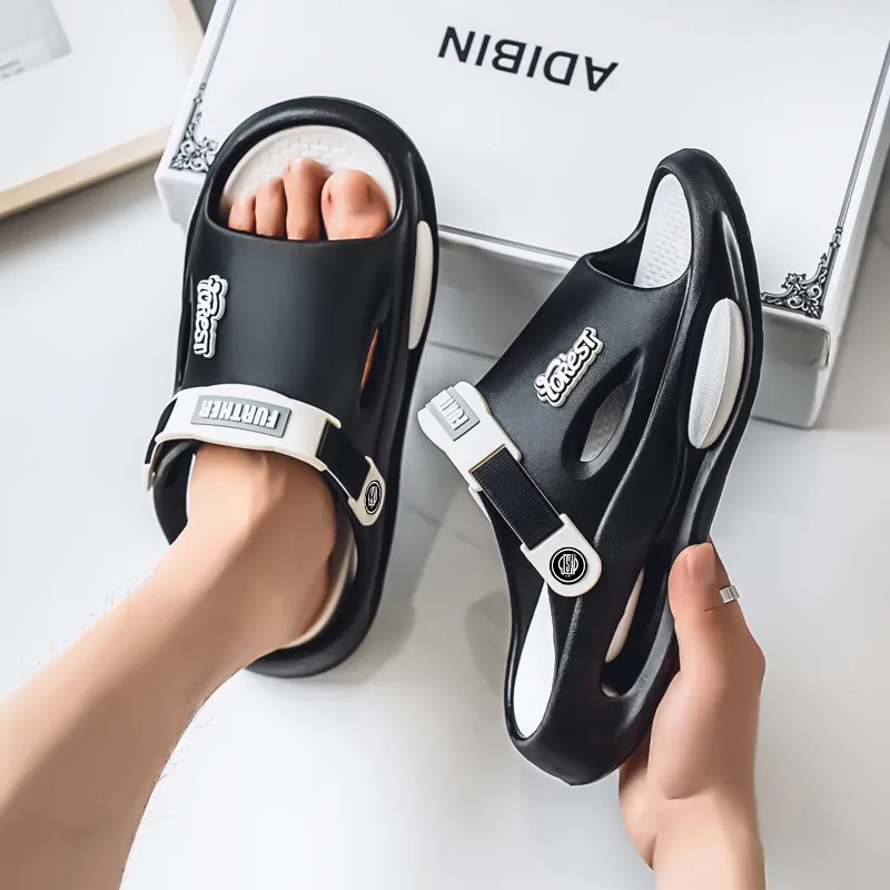 JEANSWEST Beach Sandals Men Black/White-4