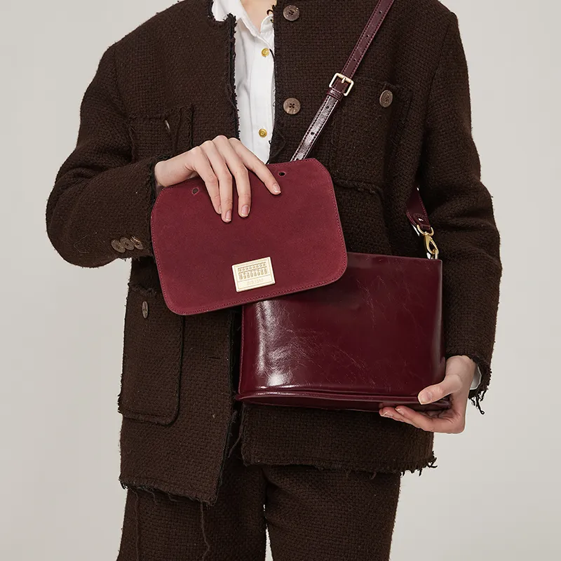 SISISM Cow Leather Crossbody Bag, Shoulder Bag Small Size Women's Cherry-4