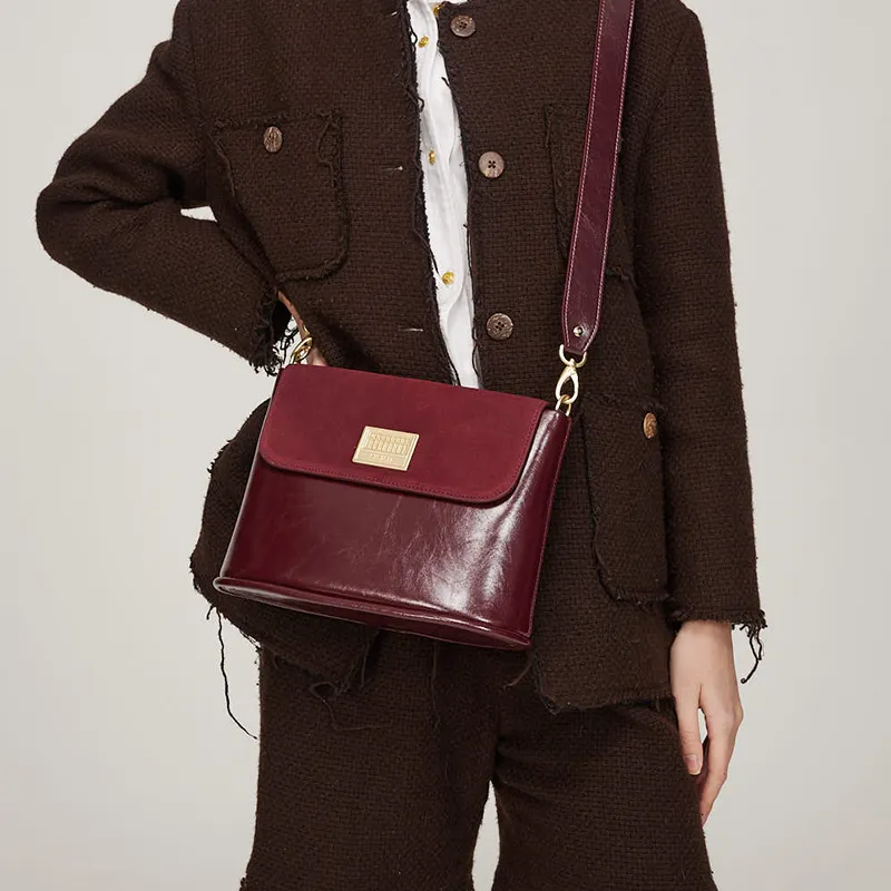 SISISM Cow Leather Crossbody Bag, Shoulder Bag Small Size Women's Cherry-3