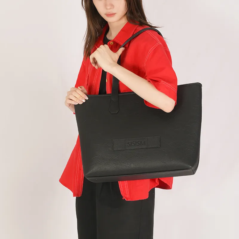SISISM Pu One Shoulder Handbag Large Size Unisex Oat/Caramel/Ink-6