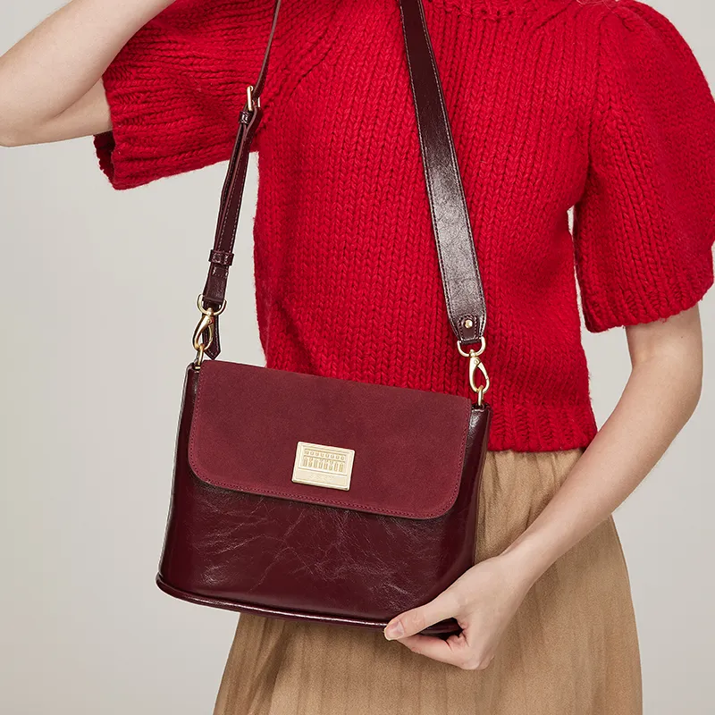 SISISM Cow Leather Crossbody Bag, Shoulder Bag Small Size Women's Cherry-1
