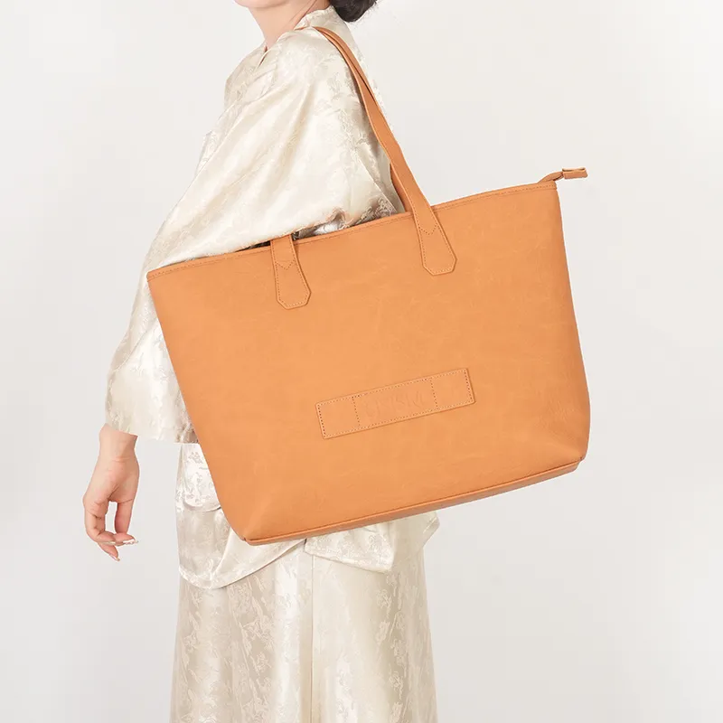 SISISM Pu One Shoulder Handbag Large Size Unisex Oat/Caramel/Ink-10