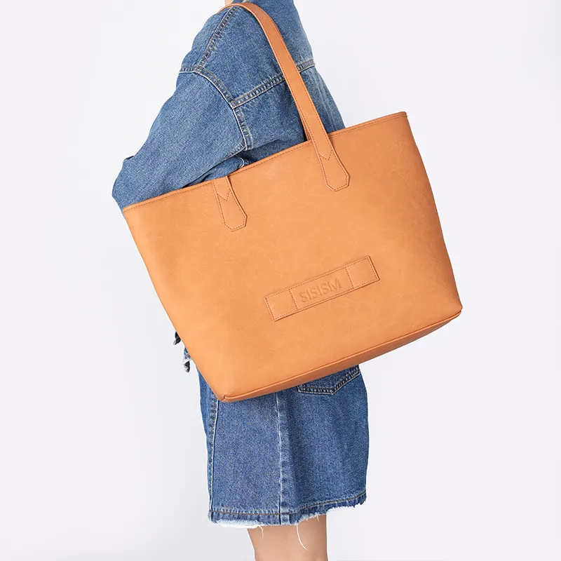 SISISM Pu One Shoulder Handbag Large Size Unisex Oat/Caramel/Ink-9