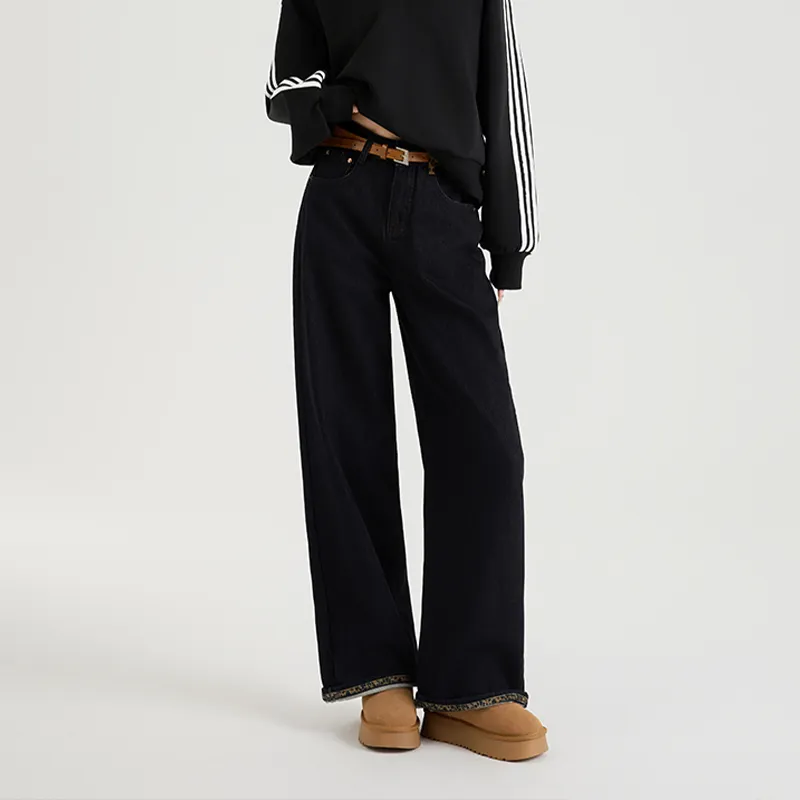 FAIRWHALE Jeans Women's Black Thickened-1