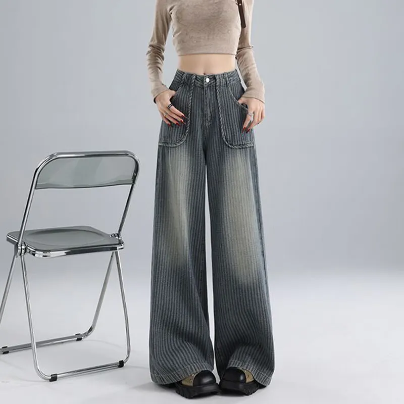FAIRWHALE Jeans Women's Blue Stripes-5