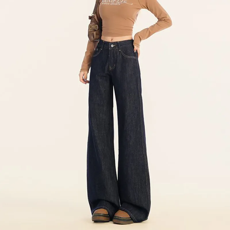 FAIRWHALE Loose Fit Wide Leg Jeans Women's Denim Blue-2