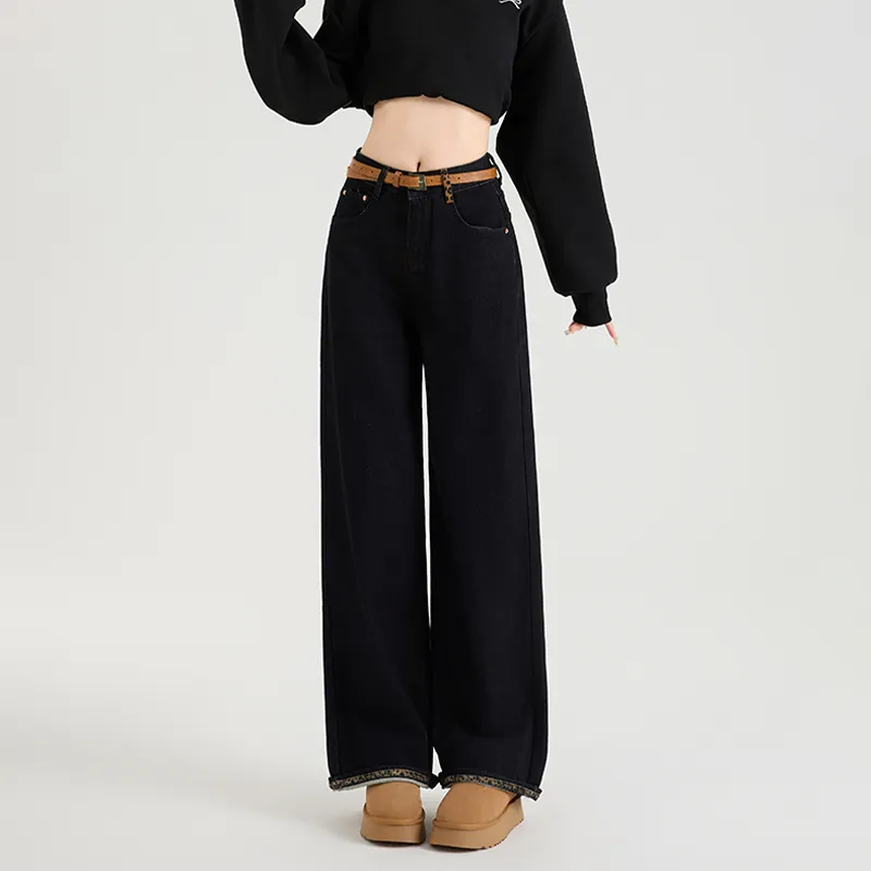 FAIRWHALE Jeans Women's Black Thickened-2